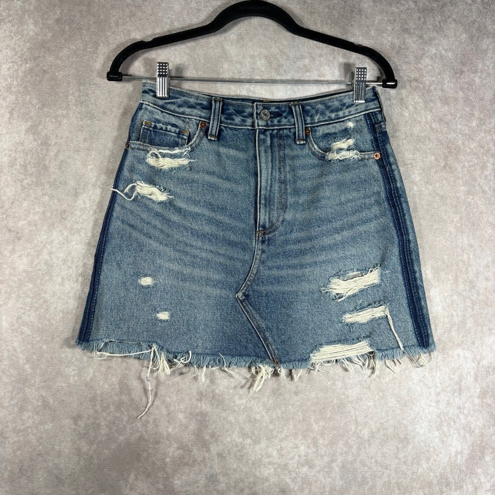 Abercrombie & Fitch Zoe Vintage Mini Skirt Womens 26/2‎ Blue Denim Distressed